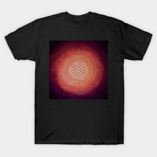 Flower of life mandala gold on magenta T-Shirt